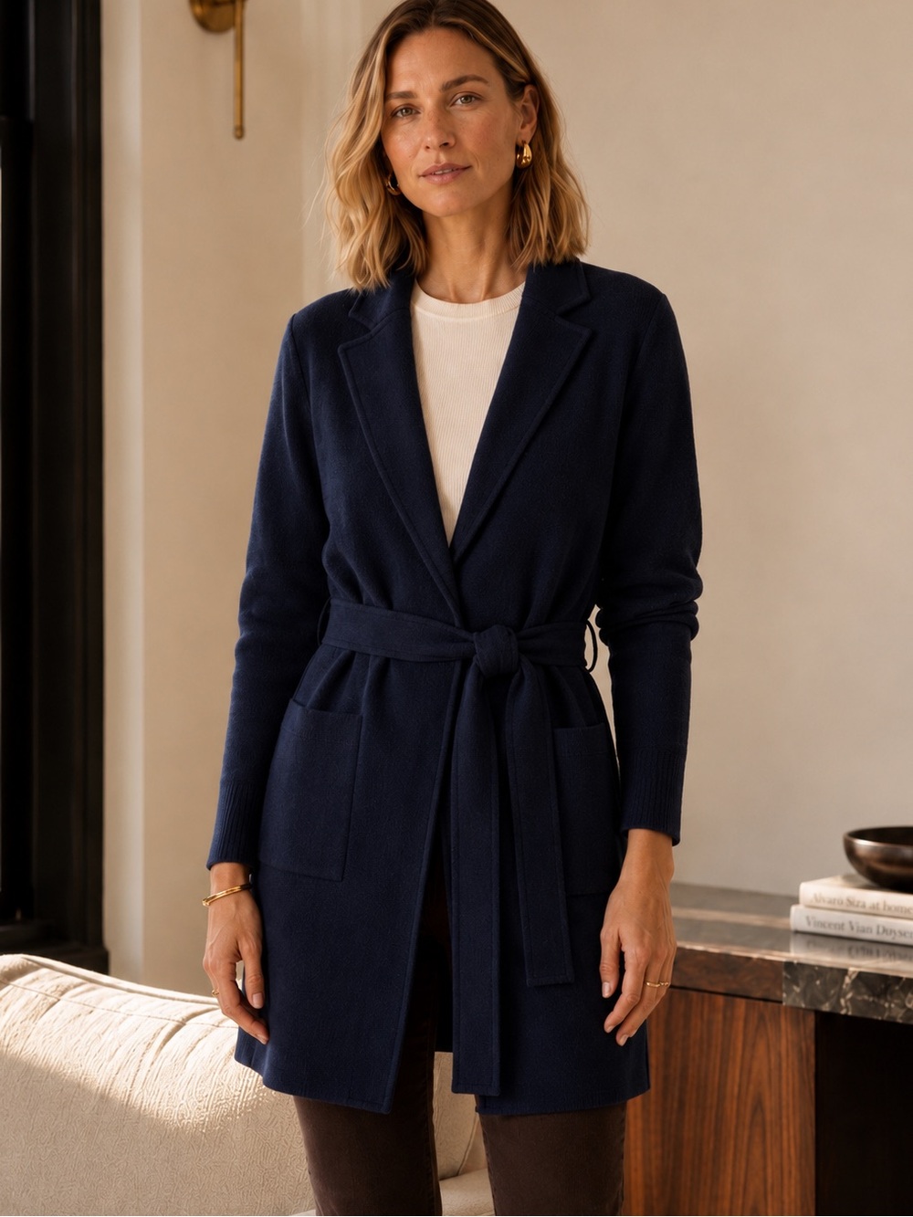 J.Crew Wrap Sweater Blazer Merino Wool Navy Belted Cardigan XS